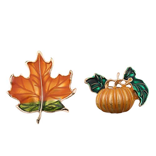 Linsoir Beads Thanksgiving Pin Pumpkin Brooch Maple Leaf Brooch Fall Pin Fall Jewelry Clothes Decoration Holiday Brooch 2pcs/set