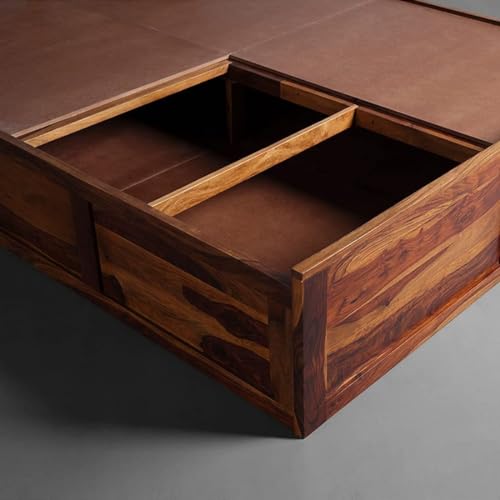 Image of Bed Solid Sheesham Wood for Your Bedroom Delivery Condition-DIY(Do-It-Yourself) Solid Wood Queen Box Bed (Finish Color - Honey Finish, Delivery Condition - DIY(Do-It-Yourself))