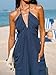 CUPSHE Women's Plunge Halter Sleeveless Pleated Long Romper Knit Jogger Maxi Jumpsuit with Pockets