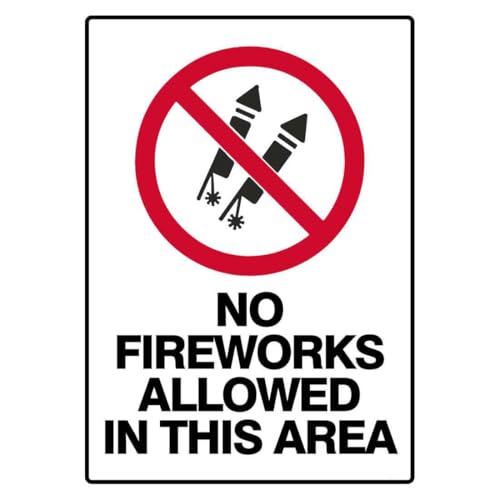 Prohibition Safety Sign - No Fireworks Allowed In This Area Metal Tin Sign 8 x 12 inch for Industrial & Commercial