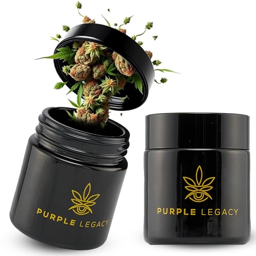 PURPLE LEGACY® 2x Stash Jar 100 ml UV-Aufbewahrungs-Behälter Stash Gläser, UV-Glas, Kräuter Aufbewahrung UV-Schutz-Vorratsglas Geschenke Set | Luftdichte Dose Luftdicht Luftdichte Box