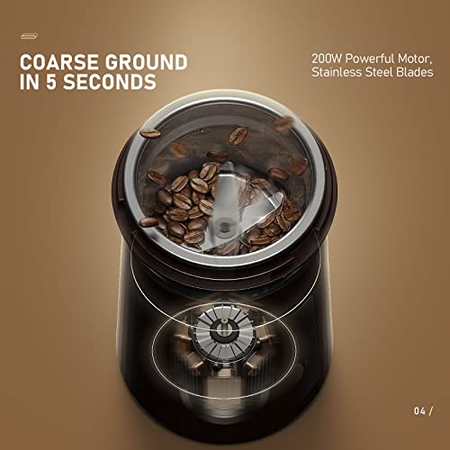 Coffee Grinder Electric With 2 Removable Stainless Steel Bowls, 200W Coffee Spice Grinder Electric, Coffee Bean Grinder With One-Touch Button For Coffee, Grain, Spice, Brown, 60G, (Md-8300A) #TOP3