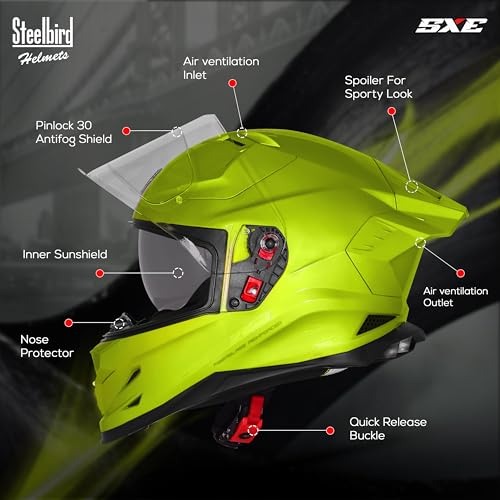 Image of Steelbird SBH-61 SXE Pinlock ISI and Dot Certified Full Face Helmet for Men and Women with Inner Silver Sunshield