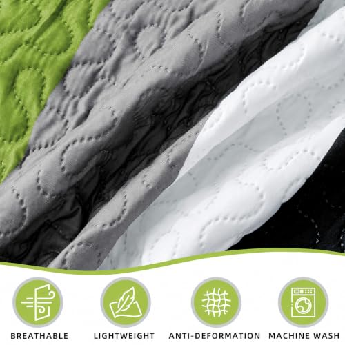 Image of Tyrot 3 Piece Sage Green Quilt Full /Queen Size Lime Green Grey Bedding Set