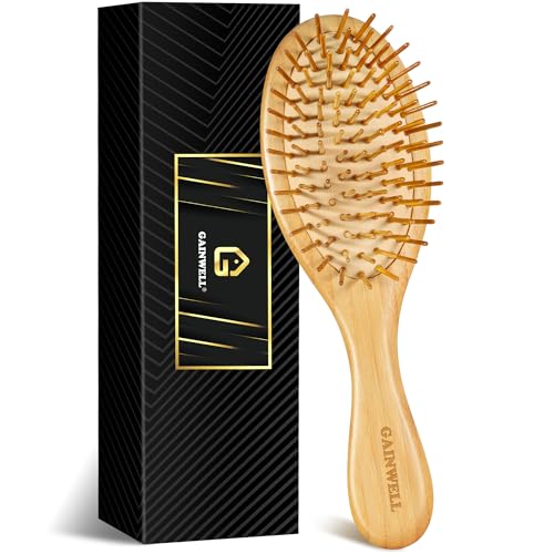 GAINWELL Bamboo Hair Brush for Hair Growth, Natural Bamboo Bristles Detangling Square Wooden Paddle Hairbrush for Massaging Scalp, for Women Men and Kids, for All Hair Types, with Ergonomic Handle