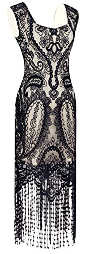 Image of Women 1920s Gatsby Flapper Dress Sexy Open Back Strap Fringed Cocktail Party Dress with 20s Accessories