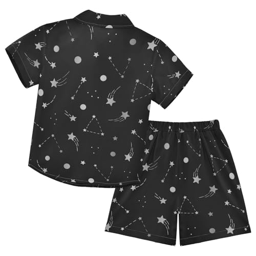 Image of Boys Short Sets Hawaiian Outfits Nigh Sky Star Line for Kids, Summer Beach Button Down Shirt and Short 2 Piece Sets with Pockets Size 5-6Y