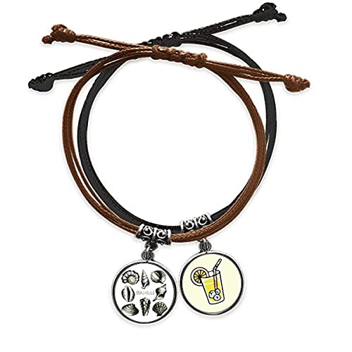 Bracelet pétoncle noir en cuir et corde anti-usure chaîne de main