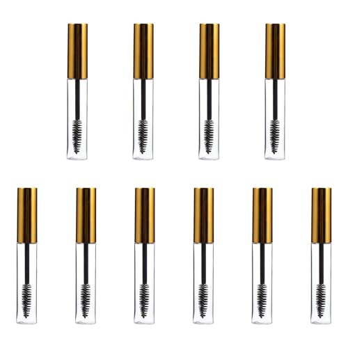 Healvian Tubo de Rímel Vacío 10 Ml 10 Unidades Plástico Rellenable Dorado para Pestañas Maquillaje DIY Contenedor Ligero y Portátil Adecuado para Viaje y Uso Diario