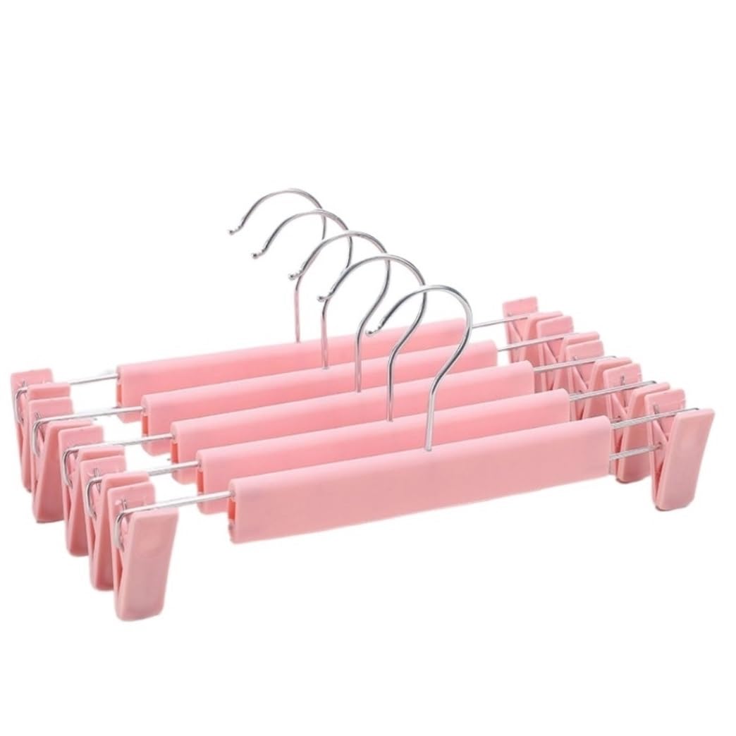 Perchas Camisas Perchas De Plástico Resistentes con Clip Ajustable, Perchas para Pantalones Cortos, Antideslizantes, para Colgar Pantalones, Calcetines, Abrigos Hombros para Perchas(Pink,20pcs)