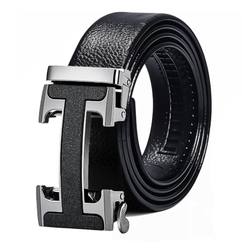 Image of GUSTAVE 130cm PU Leather Belt for Men, Large Size Auto Lock Zinc Alloy Buckle, Business & Casual Fashion, Adjustable, No Holes, Father's Day & Birthday Gift, Black, 3.5cm Wide, Durable for Office