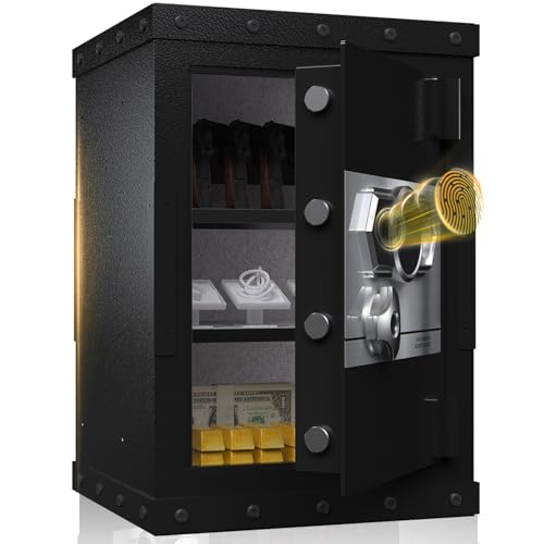 Heavy Duty Large Home Safe - Alloy Steel Safe Box Biometric Fingerprint Security Safes with Hidden Lock Box, Adjustable Shelf, Pistol Rack, Safes for Document Money Handgun, 3.5 Cu Ft