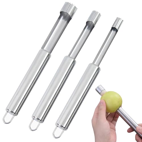 3 descorazonadores de manzanas, descorazonador profesional de manzanas de acero inoxidable con gancho para colgar, elimina la carcasa precisa del núcleo de manzanas y peras, descorazonador de frutas