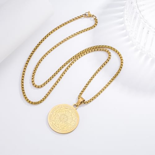 Seven Archangels Pendant Necklace, Stainless Steel Seal of the Seven Archangel For Men Women Protection Amulet Michael Coin Pendant Necklace with Chain4