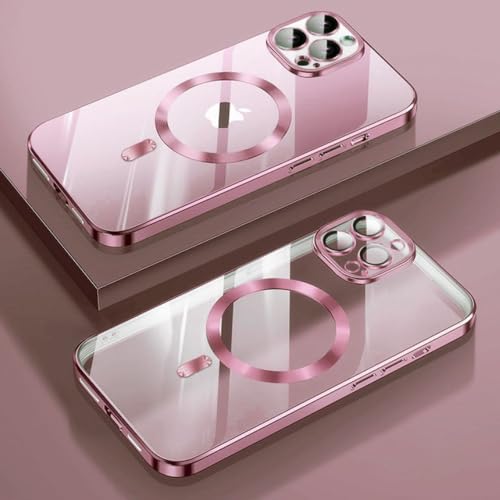 Étui de téléphone magnétique transparent rose compatible iPhone 14 Plus 13 12 11 Pro Max antichoc