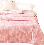 MEJU Manta de plumas rosa y blanco para todas las estaciones, 152 x 203 cm