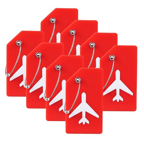 Image of 8 Pack Silicone Luggage Tag for Suitcases with Stainless Loop, TSA Approved, Privacy Protection Travel Essentials Bag Tags by Gostwo, Red