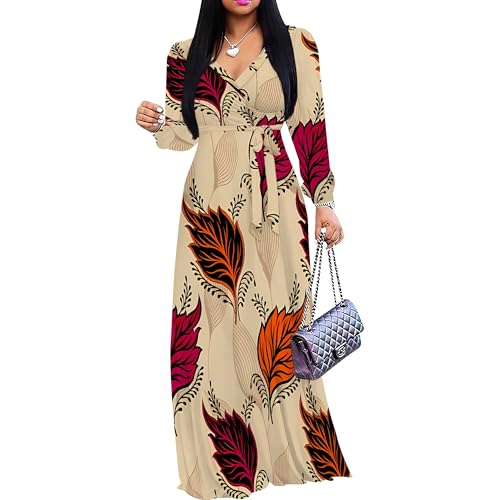 Image of PinkPatty Women's Long Sleeve Maxi Dress Plus Size Casual V Neck Wrap Dress with Pockets&Belt
