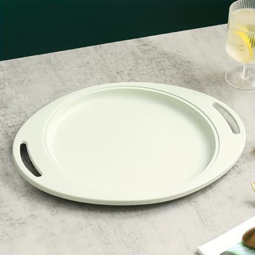 Image of Eco Friendly Wheat Straw Plates Suitable for Desserts, Appetizers, Snacks, Chips, Sandwiches, Cheese, Sushi, Fruit, Snacks, Bread, Cheese, Biscuits Dishwasher Safe (34cm, Green, Set of 3)