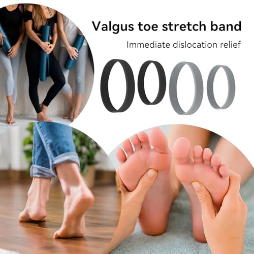 4er Set Hallux Valgus Gürtel Training Band,2 Größen Bequem Weich Silikon Zehen Training Ring für Damen und Herren,Kompakt Tragbar Stretch Band,für Linderung von Ballenschmerzen(Schwarz,Grau)