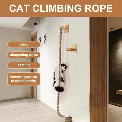 Rascador para gatos de pared con cuerda y doble plataforma miniatura 4