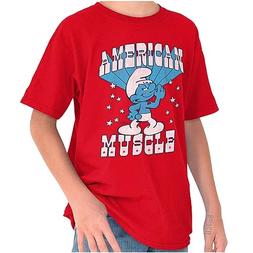 Hefty Smurf American Muscle USA Crewneck T Shirts Boy Girl