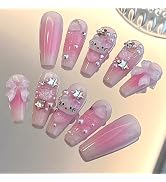 24 Pcs Press on Nails Long - Kawaii Nails Pink Press on Nails, Light Pink Press on Nails, Y2k Nai...