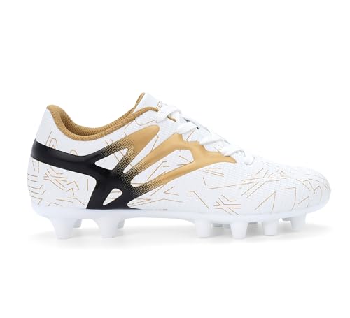FEETHING Kids Soccer Cleats Firm Ground White/Gold 4