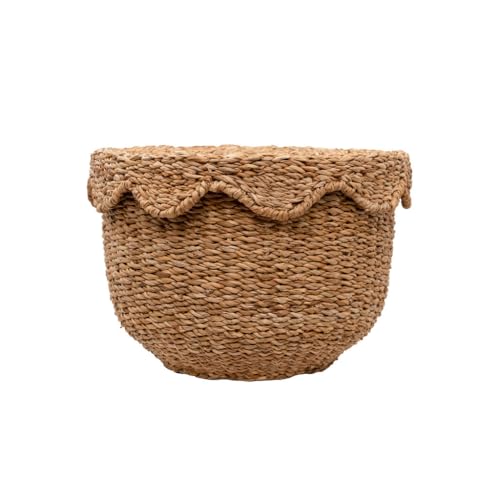 Arthur Cameron - Bangali Handwoven Seagrass Storage Basket with Lid - Versatile Woven Organiser with Removable Scalloped Lid, Perfect as a Decorative Bedroom, Living Room or Kitchen Basket (Medium)