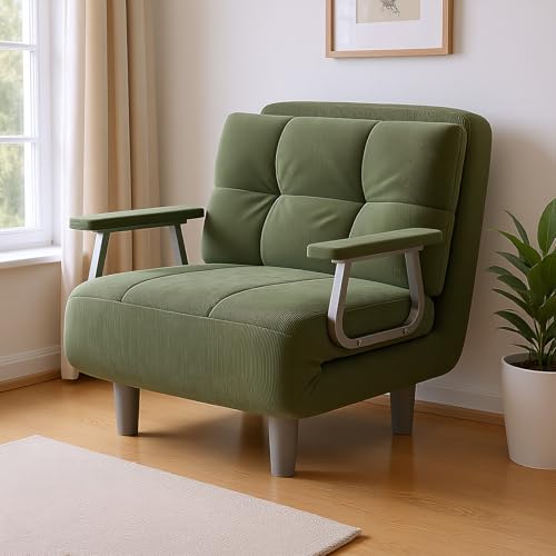 Fabulcozy Schlafsessel 3 in 1 Mit Bettfunktion, Verstellbarer Rückenlehne 5 Winkel, Einzelsofa Mit Armlehnen, Klappsofa Futon Couch, Gästebett für Wohnzimmer, Schlafzimmer