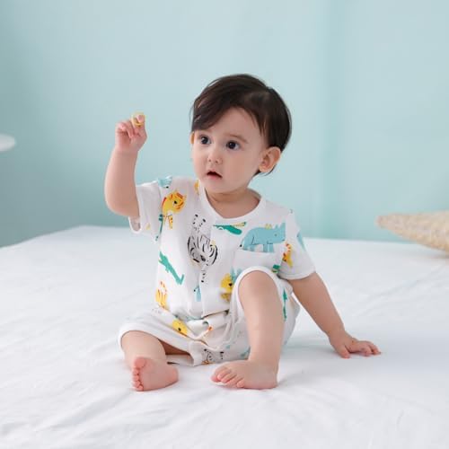 Baby Boy 3-Pack 100% Cotton Short Sleeve Rompers-Breathable One-Piece Jumpsuits with Animal Themes for Spring/Summer