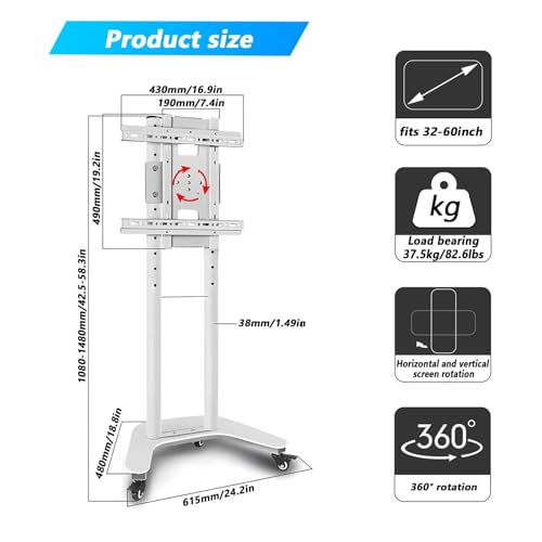 Soporte móvil para TV de 32 a 60 pulgadas ajustable con ruedas miniatura 2