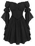 SCARLET DARKNESS Damen Schulterfrei Mittelalter Gothic Kleid Schwarz L