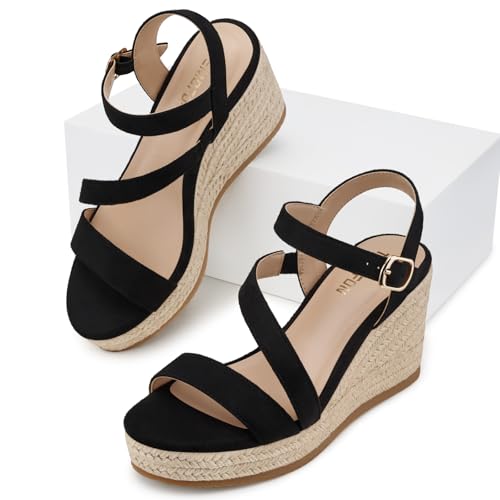 Image of TEMOFON Wedge Sandals for Women Platform: Espadrille Ankle Strap Buckle Wedge - Comfortable Dressy Summer Womens Sandals