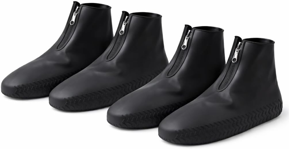 Zip Closure Waterproof Shoe Covers for Rain 2 Pairs | Reusable silicone overshoes for men women, Non slip foldable washable galoshes shoe protectors shoe ponchos