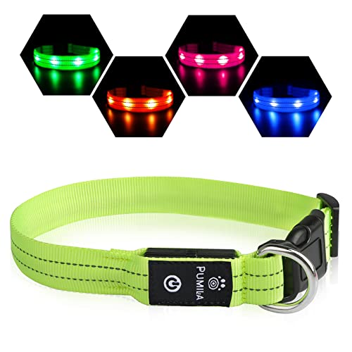 PcEoTllar LED Hundehalsband Leuchthalsband Wasserdicht Leuchten Hundehalsband USB Wiederaufladbare Blinkende Hundehalsbänder Einstellbar Super Bright für Große Kleine Mittelgroße Hunde - Grün - M Cover