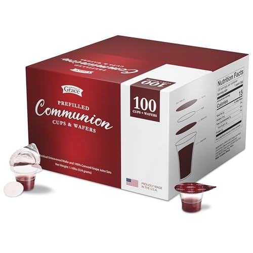 Prefilled Communion Cup and Wafer Set - Box of 100 Bread and Grape Juice for Holy Communion