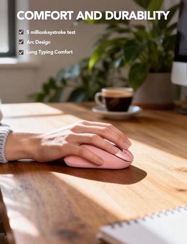 Image of Trueque Wireless Mouse for Laptop, Ergonomic 6-Button Mouse, Baby Pink | 2.4GHz USB receiver, back /forward buttons, 3 adjustable DPI levels, silent clicks, USB-C adapter, Windows /Mac /Chrome OS /Linux