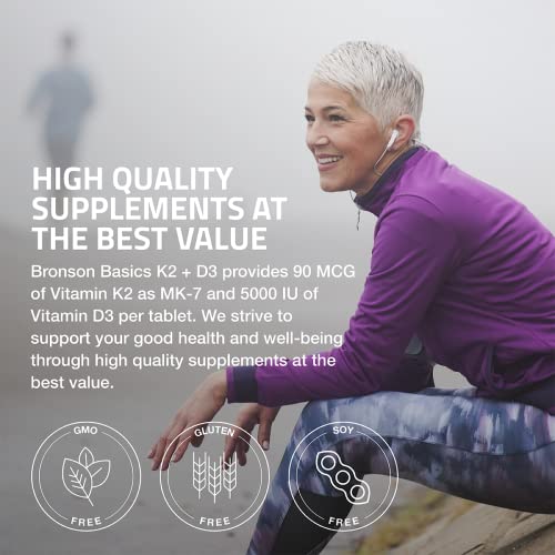 Bronson Vitamin K2 D3 (Mk7) Supplement Non-Gmo Formula 5000Iu (125 Mcg) Vitamin D3 & 90 Mcg Vitamin K2 Mk-7 Easy To Swallow Vitamin D & K Complex, 120 Tablets #TOP3