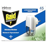 Raid Essentials Mückenstecker 45 Nächte, Elektrischer Insekten-Schutz vor Mücken & Tigermücken, mit pflanzlichen Wirkstoffen, geruchsneutral, 1er Pack (1 x 32 ml)