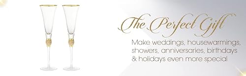 Berkware Set Of 6 Champagne Glasses - Luxurious Champagne Trumpet Flutes With Gold Dazzling Rhinestone Design And Gold Rim #TOP7