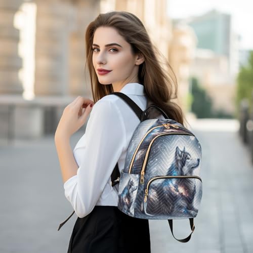 Image of ALAZA Wolf Galaxy Nebula Landscape Women Backpack Purse Ladies Fashion Shoulder Bag Daypack Travel Bag 10L