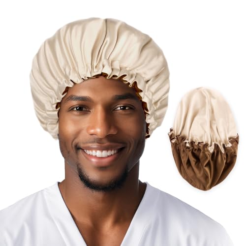 Image of Fittia Men's Satin Bonnet for Short Hair with Adjustable Strap - Sleeping Cap for Fade, Afro & Natural Hair Care, Wave Cap