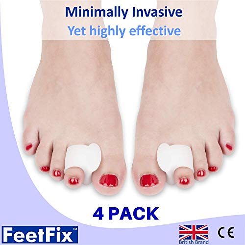 FeetFix Bunion Corrector Toe Separators – Minimally Invasive Gel Hallux Valgus Big Toe Straightener Protector Splint– Immediate Foot Pain Relief – 4 Pack – Wear With Shoes Spacer –– Medical Grade