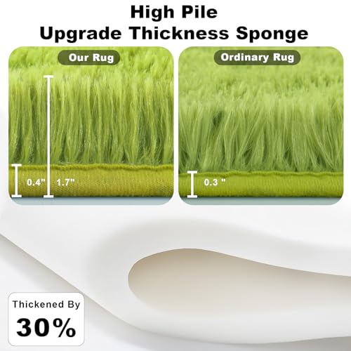 Green Rug for Bedroom, 5x7 Fluffy Area Rugs for Kids Playroom, Furry Carpet for Nursery Room, Shaggy Rug for Teen Living Room, Thick Fuzzy Plush Rug for Dorm, Cute Room Decor for Baby