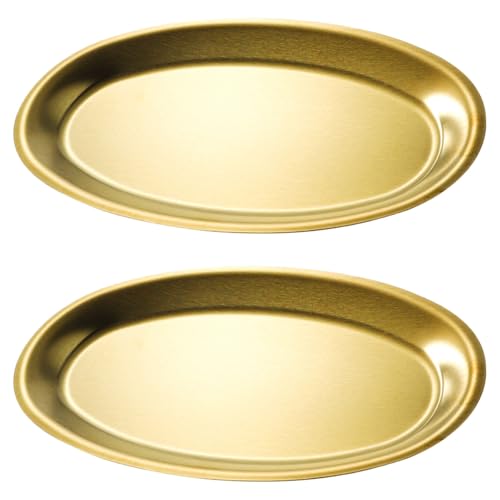 UKCOCO 2 Pièces Assiette à Hors-d'œuvre Ovale en Acier Inoxydable, Dorée