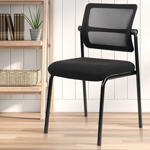 Image of CLATINA Stacking Armless Office Chair with Adjustable Backrest, Stackable Mesh Guest Reception Desk Chairs with Ergonomic Lumbar Support for Conference Waiting Room Lobby Side School, Black, 1 Pack