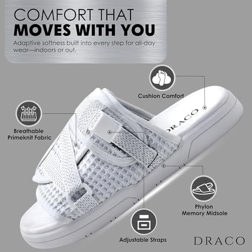 Image of Draco DracoSlides Reflective Slides for Men and Women, Wrapped in Reflective 3M with Adjustable Straps for Wide /Narrow Feet, Sandals with Arch Support & Slip Resistant, Men & Women Footwear, Black