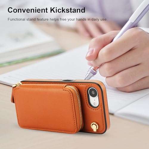 Bocasal Crossbody Wallet Case for iPhone 17e/16e, RFID Blocking Leather Purse Case with Card Holder, Protective Handbag Flip Cover with Zipper Wrist Strap Lanyard for Women 5G 6.1 Inch (Brown) by Bocasal - Used condition - Image 6