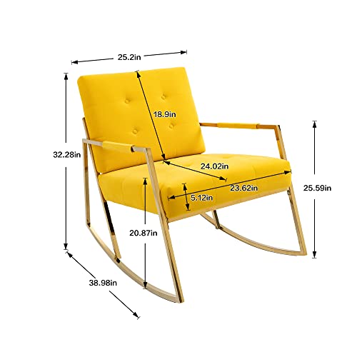 Anchorh Leisure Rocking Chair With Stainless Steel Feet, Comfy Armchair Rocker Accent Chair For Lounge Nursery Living Room Bedroom Patio Garden (Yellow) #TOP1